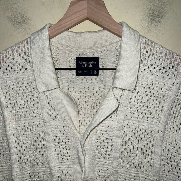 ABERCROMBIE AND FITCH crochet mens short sleeve button down M - Picture 5 of 7